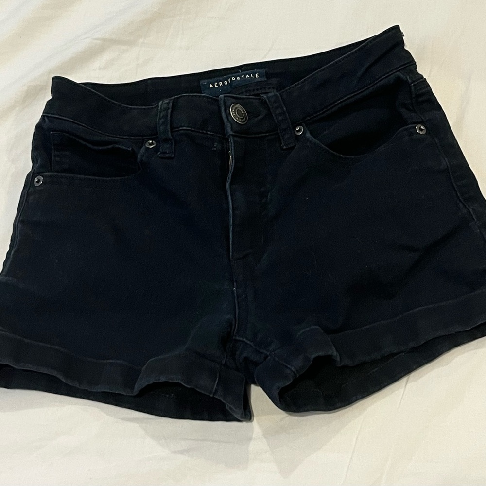 Aeropostale Black High Waisted Midi Jean Shorts